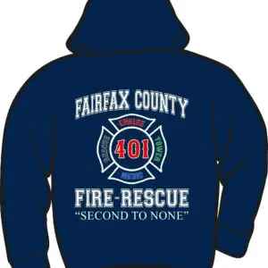 Hoodie with Fairfax County Fire-Rescue logo.