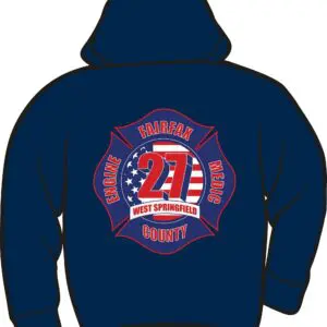 Hoodie with fire department emblem design.