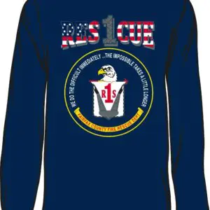 Navy rescue shirt with emblem and text.
