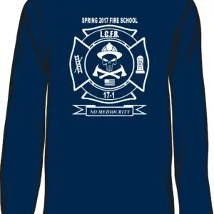 Navy firefighter shirt with skull emblem.