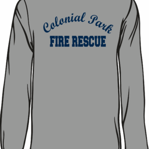Gray shirt with "Colonial Park Fire Rescue" text.