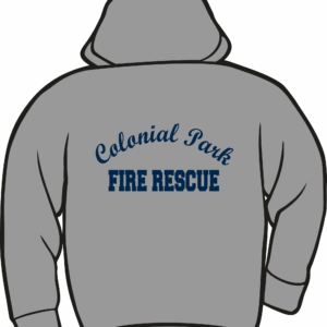 Gray hoodie with "Colonial Park Fire Rescue.
