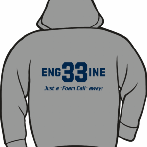 Gray hoodie with "ENG33INE" design.