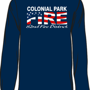 Navy shirt with Colonial Park Fire logo.