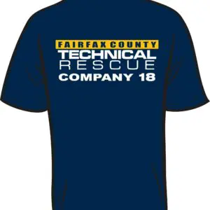 Navy shirt with technical rescue text design.