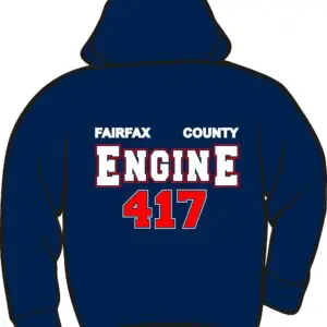 Back view of Fairfax County Engine 417 hoodie.