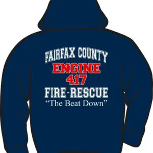 Hoodie with Fairfax County fire rescue design.