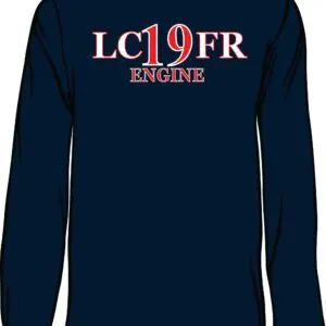 Navy long-sleeve shirt with LC19FR print.