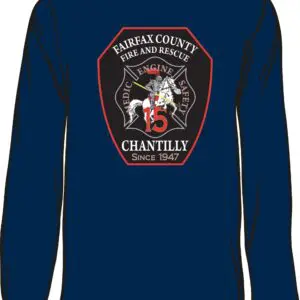 Navy shirt with fire department emblem.
