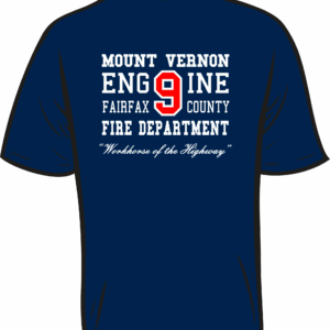 Blue t-shirt with fire department text design.