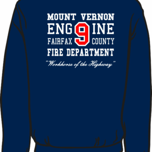 Blue sweatshirt with fire department text design.