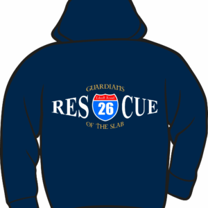 Blue hoodie with "Guardians Rescue 26" design.
