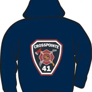 Navy hoodie with Crosspointe Fire Department logo.