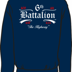 Blue sweatshirt with "6th Battalion" design.