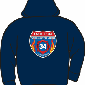 Navy hoodie with Fairfax Fire Rescue emblem.