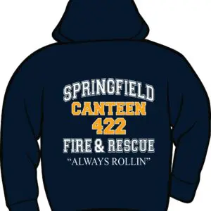 Navy hoodie with fire and rescue text.