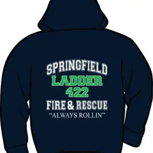 Hoodie with fire department text design.