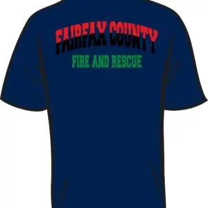 Navy t-shirt with fire and rescue text.