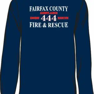 Navy shirt with fire and rescue text.