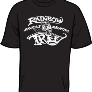 Black T-shirt with "Rainbow Tree" design.