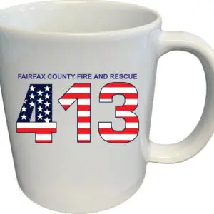 White mug with "413" American flag design.