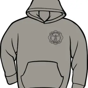 Gray hoodie with fire department emblem.