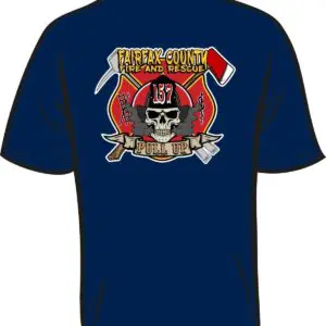 Fire department T-shirt with skull design.