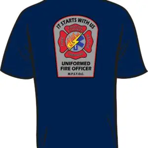 Navy shirt with fire department logo design.