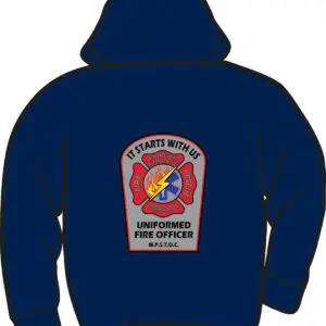 Hoodie with uniformed fire officer emblem.