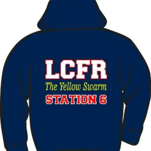 Navy hoodie with LCFR Station 6 design.