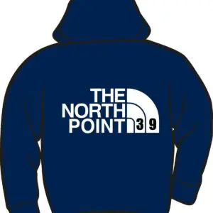 Blue hoodie with "The North Point" logo.