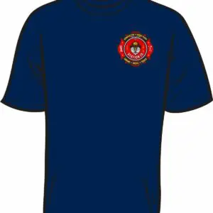 Navy blue T-shirt with firefighter emblem.