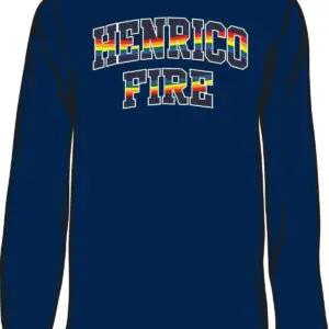 Blue sweatshirt with "Henrico Fire" text.
