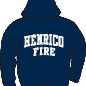 Navy hoodie with "Henrico Fire" text.
