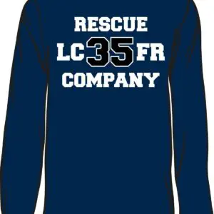 Navy shirt with rescue company design.