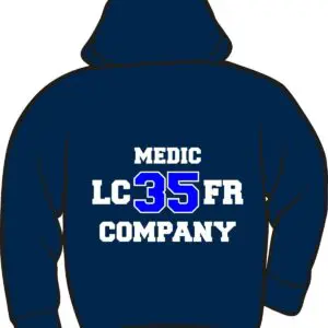 Hoodie with "Medic LC35 FR Company" text.