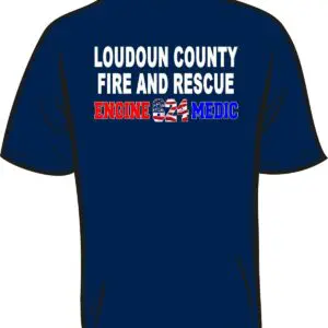 Navy shirt with fire and rescue text.