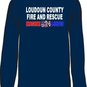 Blue shirt with fire department text.