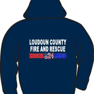 Hoodie with fire and rescue text.