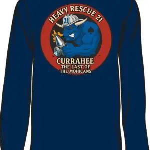 Blue shirt with Heavy Rescue 21 logo.