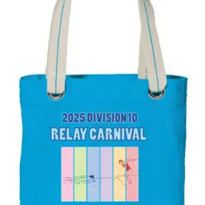 Blue tote bag with relay carnival design.