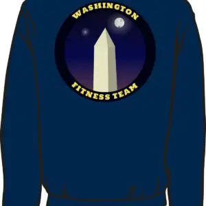 Navy blue sweatshirt with Washington Monument and 'Washington Fitness Team' text.