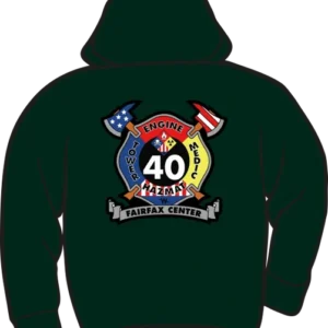Firefighter hoodie with emblem, number 40.