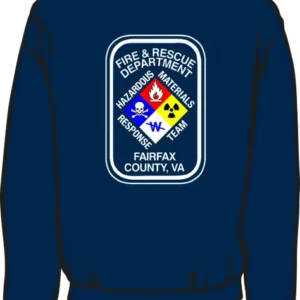 Fire department jacket with hazard symbols.