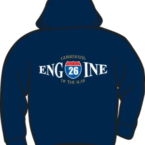 Navy hoodie with "Engine 26" design.