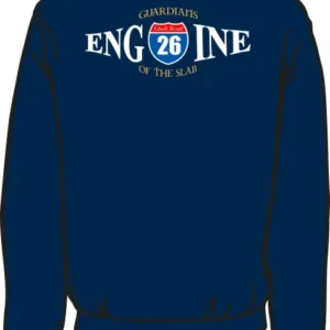 Blue sweatshirt with "Engine 26" design.