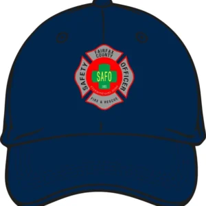 Blue cap with safety officer emblem.